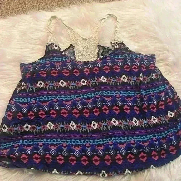 Rue21 Tops - Rue 21 Purple Pink Blue Graphic Print With Lace Back/Straps Flowy Size XL
